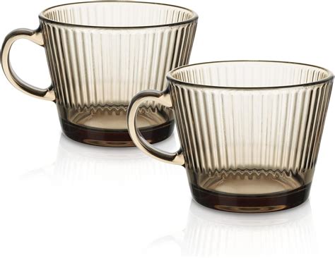 Buy Joeyan Vintage Ribbed Glass Coffee Mugs Espresso Cups Amber Tea Cup Colored Glassware