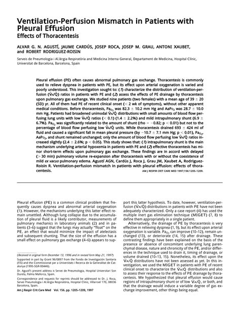 (PDF) Ventilation-Perfusion Mismatch in Patients with Pleural Effusion