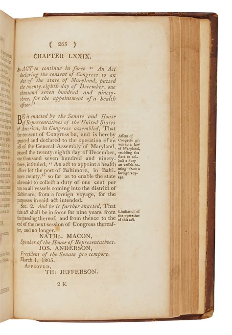 Thomas Jefferson A Highly Significant Volume From Thomas Jefferson