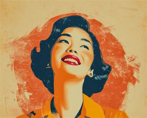 Premium Photo 60s Retro Illustration Of An Asian Woman In Vibrant Colors