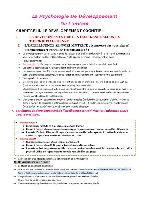 Developpement DE Lenfant La Psychologie De Développement De Lenfant