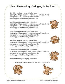 Five Little Monkeys - Song Chart by 2care2teach4kids | TpT