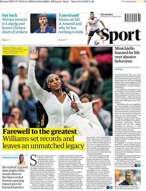 Capa Jornal Guardian Sport 10 Agosto 2022 Capasjornaispt