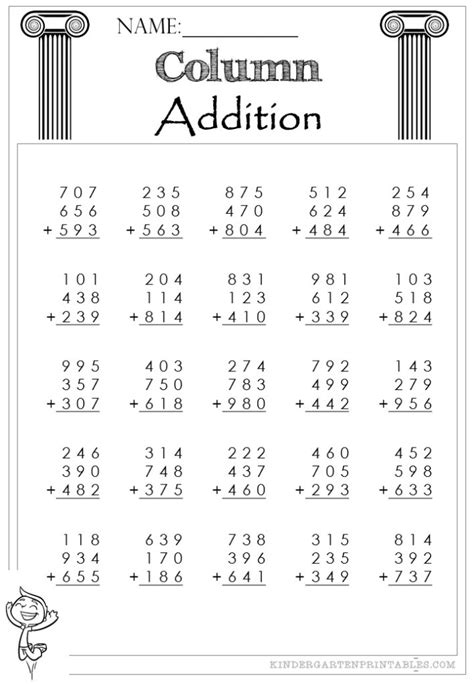 Three Digit Column Addition 3 Addends Worksheet