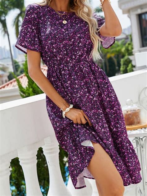 Ditsy Floral Ruffle Hem Dress Shein Usa