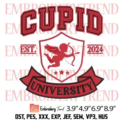 Cupid University Est Embroidery Design Valentines Day Embroidery