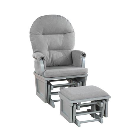 Modern Gray Polyester Wood Glider Rocker Chair And Ottoman Set Storage Pocket Padded Armrests