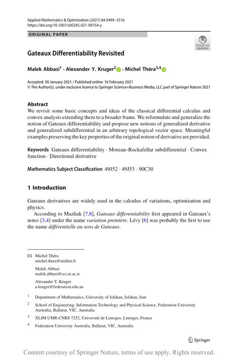 Gateaux Differentiability Revisited Request Pdf