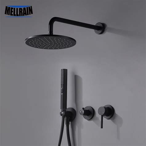 Matte Black Rain Shower Set System Bathroom Wall Mounted Hot And Cold Bath Shower Faucet With