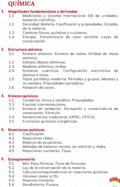 Temas De Quimica Del Examen San Marcos Deco Unmsm Admisi N Universidad