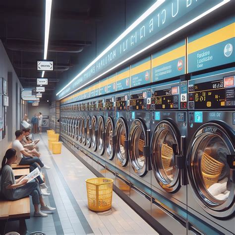 Premium Photo Laundry Machines At Laundromat Shop