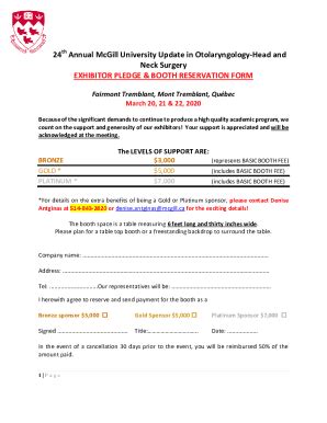 Fillable Online EXHIBITOR PLEDGE BOOTH RESERVATION FORM Fax Email