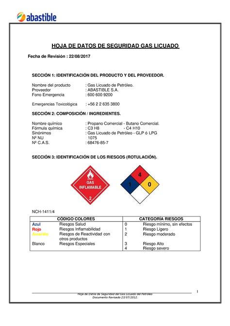 HDS Abastible Actualizado 1 Hoja De Datos De Seguridad Del Gas