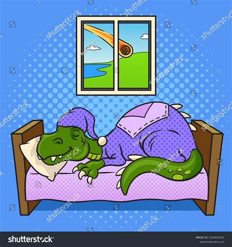 Cartoon Dinosaur Sleeping Bed Pop Art Stock Illustration 2183641267 ...