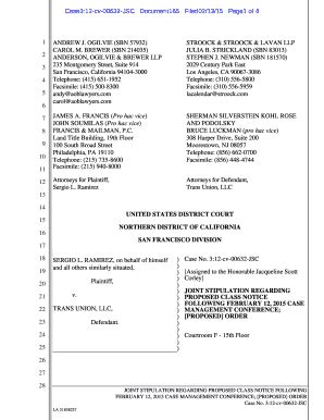 Fillable Online Joint Stipulation Regarding Proposed Class Notice Fax