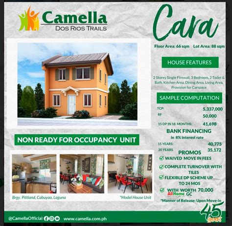 Pre Selling House And Lot In Laguna Cabuyao Camella Dos Rios Trail On