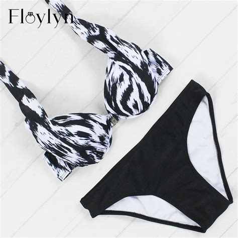 Floylyn Bikini Plus Size Swimwear Sexy Women Swimsuit Retro Halter Push