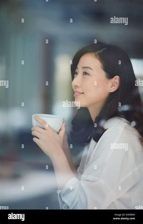 Japanese Woman Stylish Cafe Stock Photo Alamy