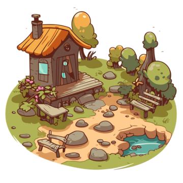 Backyard Clipart Isometric Backyard With Trees And A Pond Cartoon ...