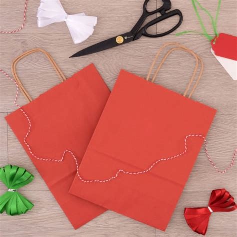 Prime Line Packaging Red Colored Kraft Paper Bags With Handles Bulk