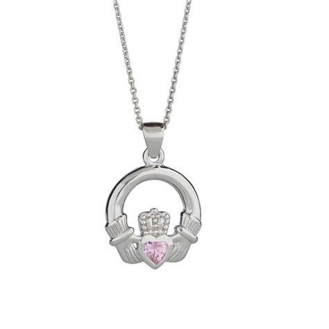 Sterling Silver Medium Birthstone Claddagh Necklace Claddagh Necklace