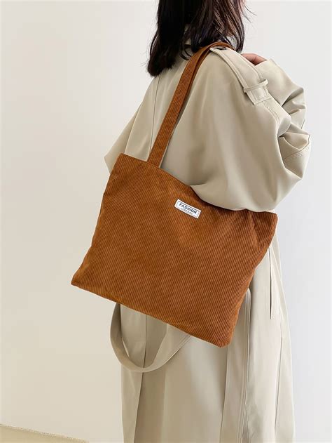 Letter Patch Decor Corduroy Shopper Bag Bags Shopper Bag Corduroy