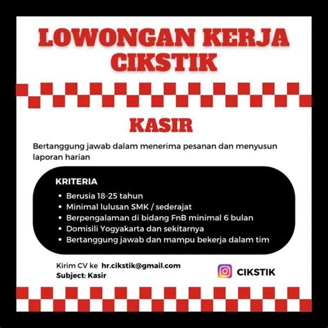 Lowongan Kerja Kasir Di Cikstik Indonesia Lokerjogja Id