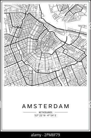 Mapa Imprimible En Blanco Y Negro De La Ciudad De Amsterdam Dise O De