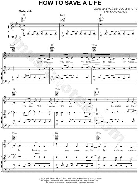 The Fray How To Save A Life Sheet Music In Bb Major Transposable