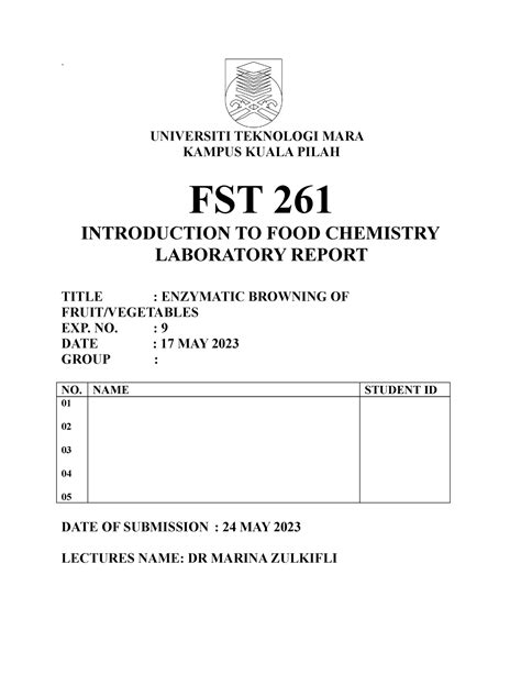 LAB Report FST261 EXP 9 UNIVERSITI TEKNOLOGI MARA KAMPUS KUALA