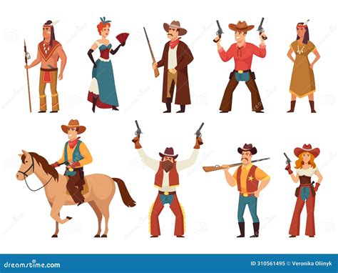 Cartoon Wild West Characters. Classic Western Cowboy and Cowgirl ...