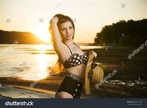 Beautiful Woman Bikini On Sunset Background Stock Photo Shutterstock