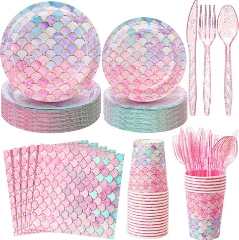 Amazon SiliFine 336 Pcs Mermaid Paper Plates And Napkins Paper