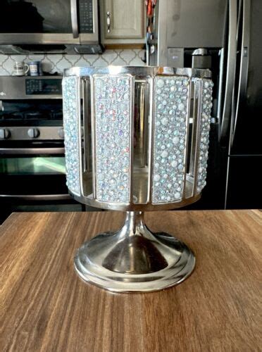 Bath Body Works Silver Pearl Rhinestone Bling Pedestal 3 Wick Candle