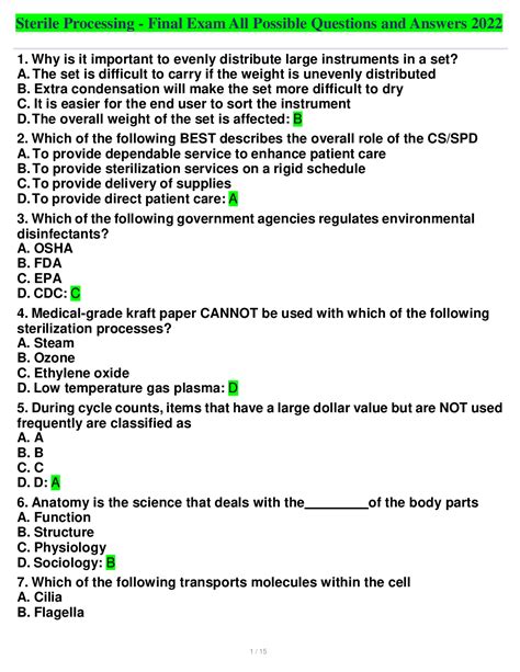 Sterile Processing Bundled Exams Questions And Answers With Verified