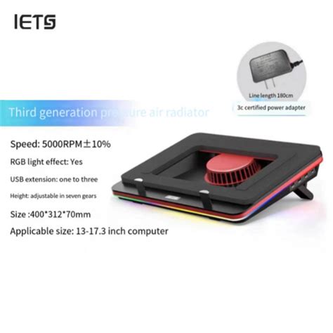 Original Iets Gt Powerful Turbo Fan Rgb Laptop Cooling Pad Gaming