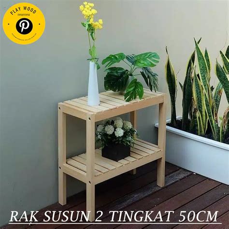 Jual Wooden Shelf 50cm 2 Susun Rak Kayu Rak Sepatu Rak Serbaguna