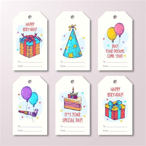 Premium Vector | Happy birthday greeting cards or readytouse gift tags ...