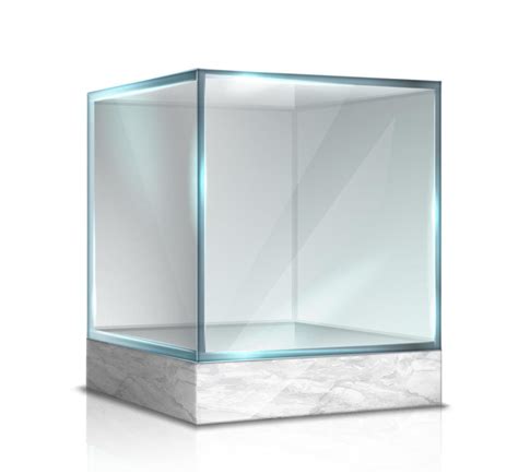 Vector 3d Realistic Glass Box Cube For Presentation On Marble Stand