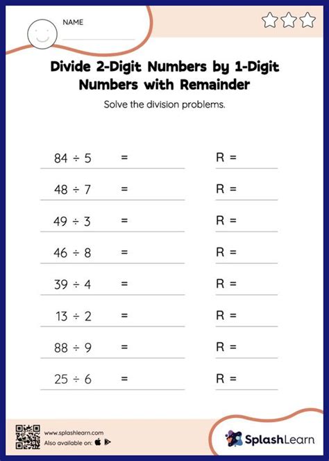 Divide Digit Numbers By Digit Numbers With Remainder Horizontal