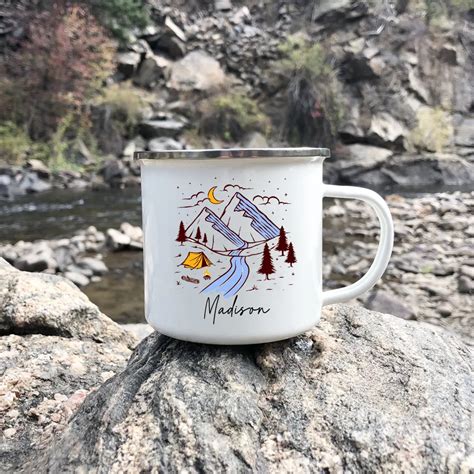 Personalized Custom Name Camping Adventures Enamel Mugs Hand Drawn