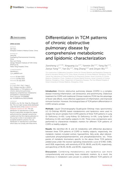 Pdf Differentiation In Tcm Patterns Of Chronic Obstructive Pulmonary