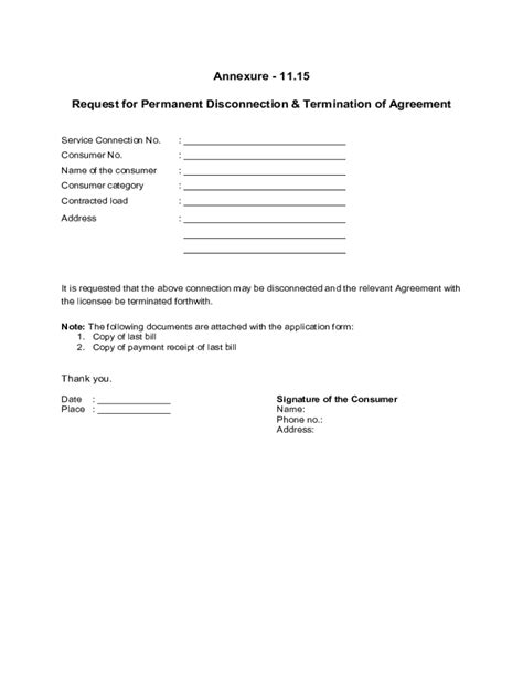 Fillable Online 11 15 Request For Permanent Disconnection Termination