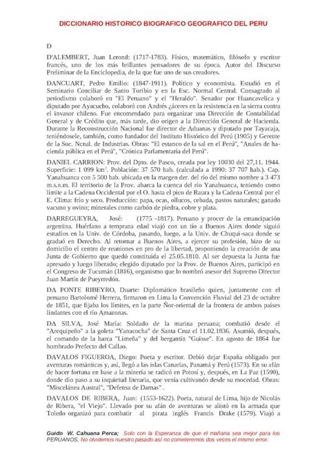 Doc Diccionario Historico Biografico Geografico Del Peru Letra D