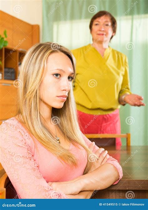 Adult Daughter And Mature Mother After Quarrel Stock Image Image Of