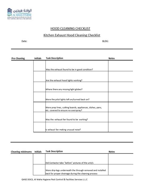 Kitchen Hood Cleaning Checklist-1-2 | PDF | Home | Equipment