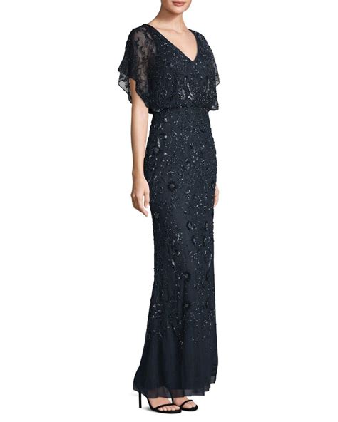 Adrianna Papell Flutter Sleeve Beaded Gown Lyst