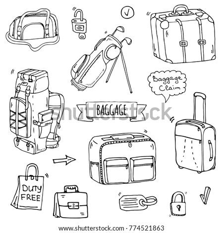 Hand Drawn Doodle Baggage Icons Set Stock Vector Shutterstock