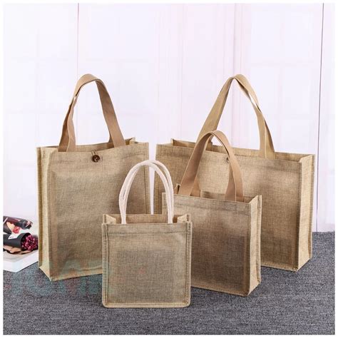 Natürliche Sackleinen Tote Einkaufstaschen Reusable Jute Taschen Mit