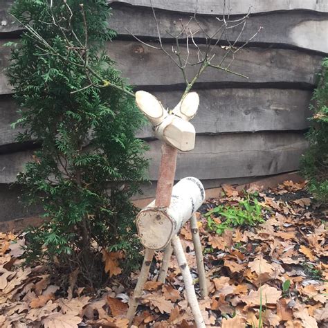 Birch Log Reindeer Wooden Reindeer Christmas Decor Birch Etsy